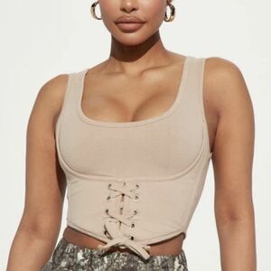 Fashion Nova Lace-Up Tan Crop Top
